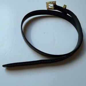 Black Textured Leather Belt with Gold Buckle